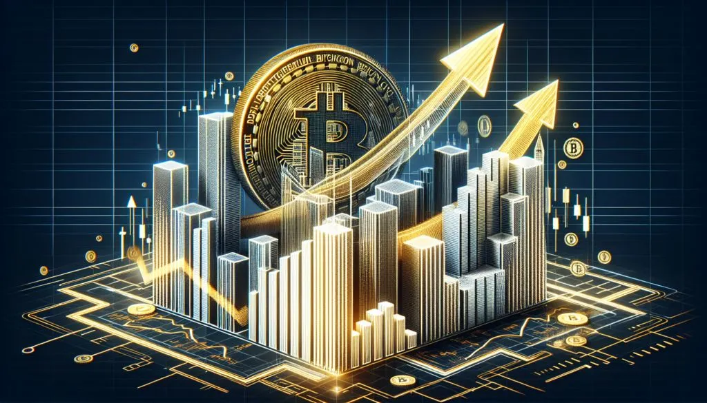 Hand holding golden Bitcoin coin