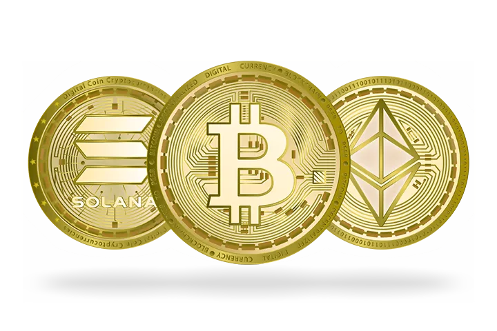 Golden Bitcoin against futuristic city skyline