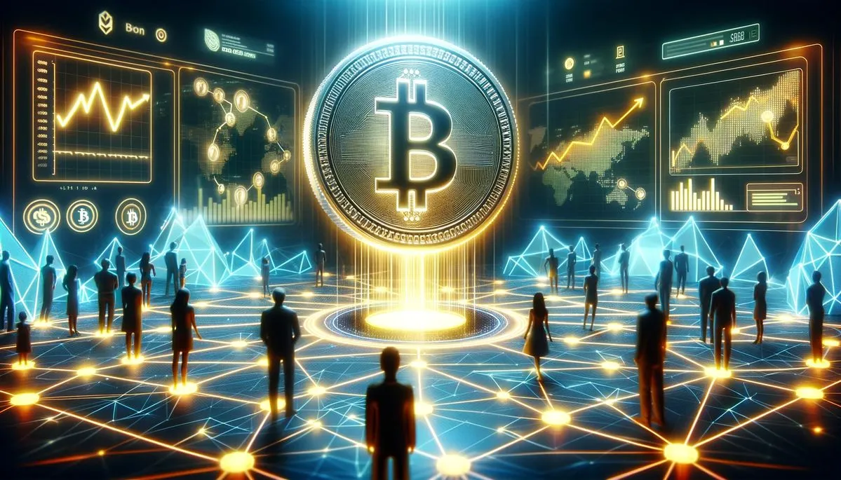 Decentralized finance concept with digital tokens